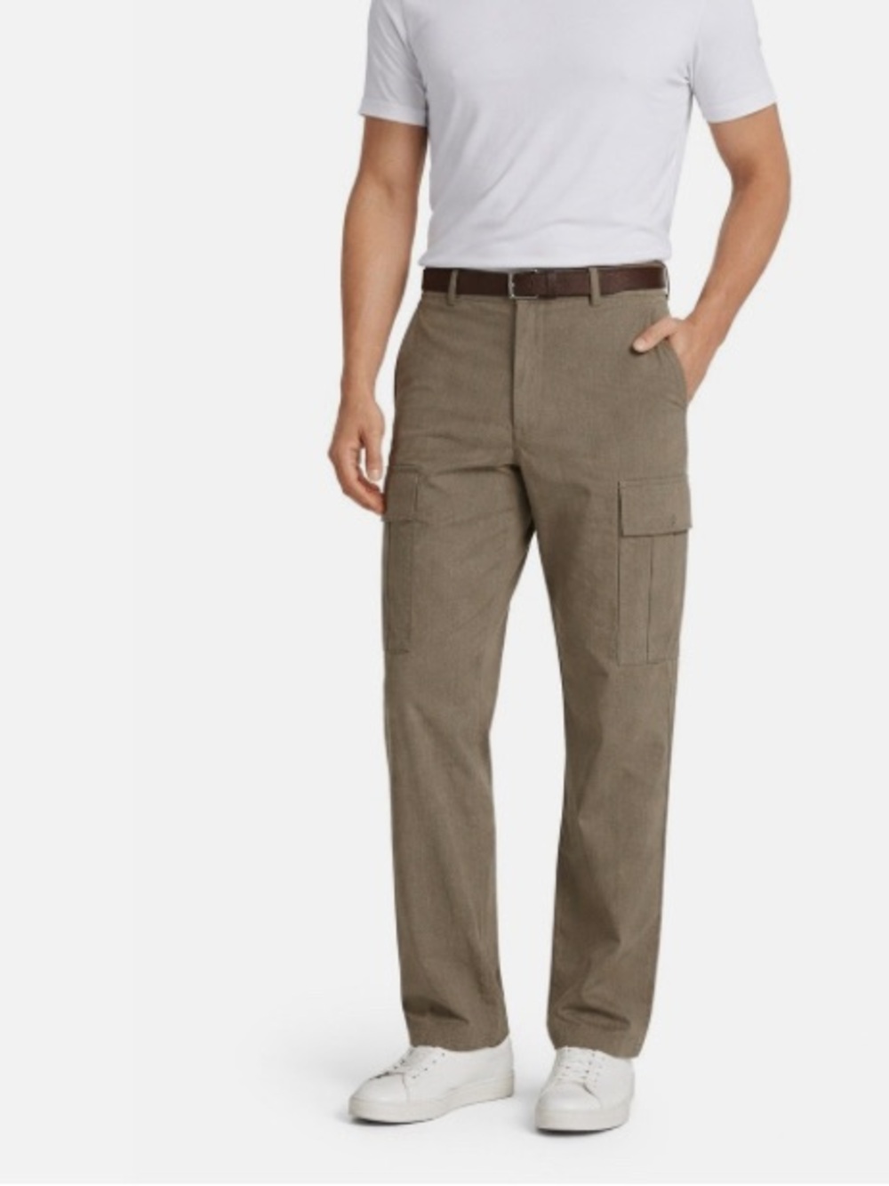 Mens Alesbury tan cotton stretch straight leg cargo pocket chino pants 38 x 34